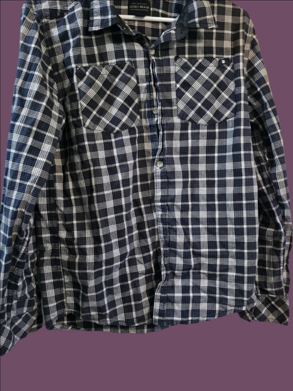 4/$25 Deal! Lucky Brand Navy and White Plaid Button-Down Shirt